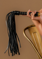Flogger Whip studded black-gold PU-Leather with golden-colored spiral-shaped Pearl-Chains & Eyelet buy cheap