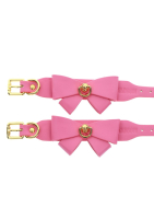 Menottes de pieds avec noeud en similicuir rose-or - Menottes stylées en rose avec connecteurs de TABOOM à bas prix