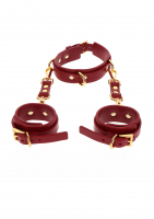 Collar w. D-Rings & Wrist Cuffs red-gold PU-Leather