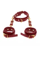 Halsband m. D-Ringen & Handfesseln rot-gold Kunstleder