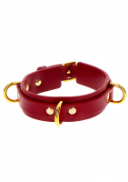 Collier avec anneaux en D rouge et or en similicuir