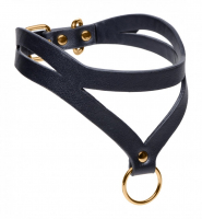 Halsband doppelt m. O-Ring Bondage Baddie Kunstleder schwarz & goldfarbene Metallhardware einstellbar kaufen