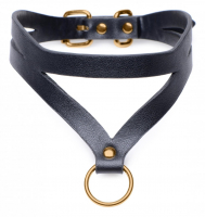 Halsband doppelt m. O-Ring Bondage Baddie Kunstleder schwarz & goldfarben einstellbar von MASTER SERIES kaufen