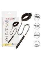 Collar padded w. Leash Boundless PU-Leather Width adjustable Black Chain-Leash Plush lining by CALEXOTICS buy