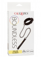 Halsband gepolstert m. Leine Boundless Kunstleder nickelfrei schwarzes Metall von CALEXOTICS günstig kaufen