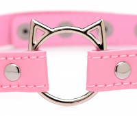 Halsband Kinky Kitty Kunstleder pink nickelfreier O-Ring mit Katzenohren per Druckknöpfe verstellbar kaufen