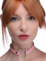 Collar Kinky Kitty PU-Leather pink with Cat-Ears O-Ring adjustable by Snaps slim Choker sewn Edges buy cheap