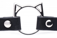 Collar Kinky Kitty PU-Leather black with Cat-Ears O-Ring adjustable slim Choker sewn Edges buy cheap