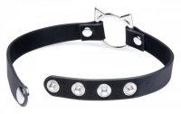 Halsband Kinky Kitty Kunstleder schwarz O-Ring m. Katzenohren per Druckknöpfe verstellbares schmales Band kaufen