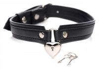 Collar PU-Leather w. Heart shaped Padlock & Keys