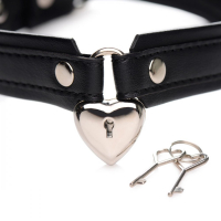 Collar PU-Leather w. Heart shaped Padlock & Keys 2.5cm slim by Buckle adjustable silver-shiny Heart-Lock buy
