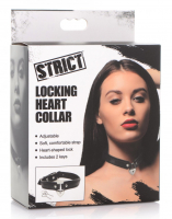 Collar PU-Leather w. Heart shaped Padlock & Keys adjustable silver-glossy Heart-Lock @Front by STRICT buy cheap