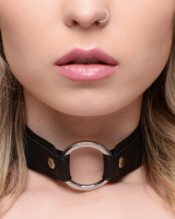 Collar w. Steel O-Ring PU-Leather 3cm wide by Buckle adjustable with shiny Ring @Front SM-Choker buy cheap