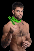 Collar & Leash Glow-in-the-Dark PU-Leather White & Gold fluorescent Green adjustable by Buckle long Chain Leash buy