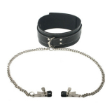 Collar w. adjustable Nipple Clamps PU-Leather sewn Edges ornamental Chains & precisely adjustable Clamps buy cheap