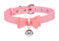 Halsband m. Glöckchen Kitty pink-silber Kunstleder
