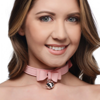 Collar w. Bell Kitty pink-silver PU-Leather Cat-Collar w. Bow & round silver-colored Bell-Pendant by MASTER SERIES buy