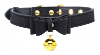 Collana con campana Kitty in similpelle nero-oro
