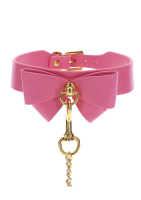 Collar w. Bow & Chain Leash PU-Leather pink-gold adjustable soft Choker & Leash from TABOOM buy cheap