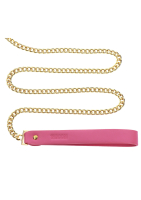 Collar w. Bow & Chain Leash PU-Leather pink-gold playful Choker w. golden-colored Metal Chain-Leash buy cheap
