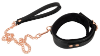 Collar w. Plush-Lining & Chain Leash PU-Leather rose-golden colored Metal soft lined by BAD KITTY buy cheap