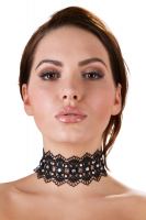 Halsband Stickerei m. Strass hübsch gesticktes schwarzes Halsband besetzt mit weissen Perlen & Strass kaufen