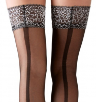 Hold-Up Stockings w. silver Lace Top & wide Seam