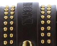 Wrist Cuffs studded black-gold PU-Leather golden-colored round Rivets & connecting Strap nickel-free buy
