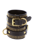 Wrist Cuffs studded black-gold PU-Leather Restraints w. round Rivets by TABOOM buy cheap