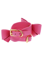 Manette con fiocco in finta pelle rosa-oro regolabili con cinturino di collegamento e moschettone acquistare a buon mercato