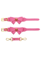 Manette con fiocco in similpelle rosa-oro regolabili con cinturino di collegamento e moschettone TABOOM acquistare a buon mercato