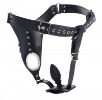 Harness w. Penis Straps & Silicone Butt Plug PU-Leather