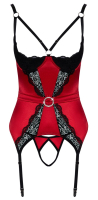 Lifting Suspender Shirt open Bust & Thong red-black