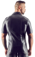 Mens Shirt w. Snaps Leatherette black matt glossy Snap-Button Front & Pocket waisted Muscle-Shirt buy cheap
