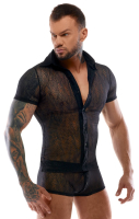 Camicia da uomo con abbottonatura pizzo camicia a mezze maniche trasparente fine modello curvo con collare acquistare a buon mercato