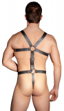 Mens Leather-Harness Strap-Body w. Cockring wide black Real-Leather Straps with Eylets Rivets & Steel Rings buy