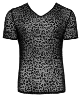 Camicia da uomo in maglia fine con stampa leopardata flock