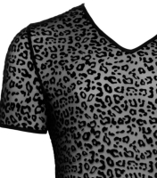 Camicia da uomo in maglia fine con stampa leopardata flock