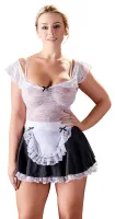 Kellnerin Minikleid m. Schürze & transparentem Spitzenoberteil