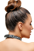 Chain Collar w. Leather Strap three silver-colored Metal Jewelry-Chains & D-Ring & black Leather-Strap adjustable buy