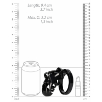 Keuschheits-Peniskäfig Mancage 25 schwarz mit verschieden grossen Cockringen & Distanzhaltern günstig kaufen