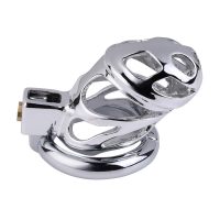 Chastity Cage w. integrated Lock Lock-Love 50mm Cock Cage w. hinged Cock-Ring chromed Steel by COCKLOCK buy