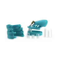 Keuschheitskäfig Silikon 7x3.3cm blau mit 5 Cockringen & Messing-Vorhängeschloss von COCKLOCK kaufen
