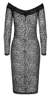 Kleid transparent schulterfrei Feinnetz & Flockprint Leopard