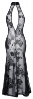 Long Dress Tulle w. Velvet Flock-Embroidery transparent