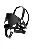 Head Harness w. Blindfold & Ball Gag black PU-Leather