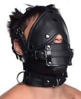 Head Restraint Leather Muzzle w. Blindfold & Gag detachable