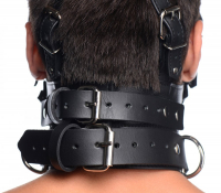 Head Restraint Leather Muzzle w. Blindfold & Gag detachable