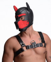 Kopfhaube Hund Neopren Puppy Hood schwarz-rot