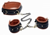 Kunstleder Halsband Handfessel Set bicolor Coax mit Kette schwarz & braun mit Ziernähten günstig kaufen